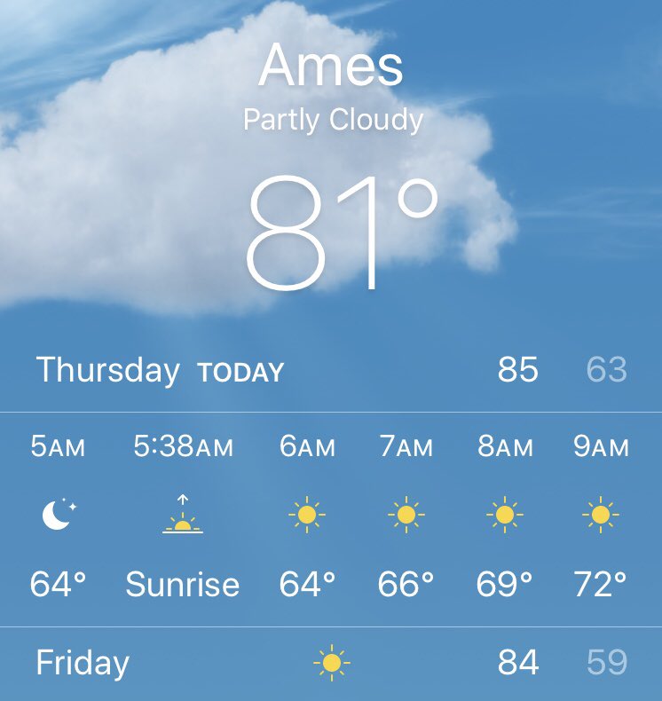 CycloneGridiron's tweet photo. Wow, the weather is cooperating beautifully for us tomorrow night. Should be gorgeous at Jack Trice!
#CoachesCookoff #ProveIt https://t.co/0uvG57FCeL