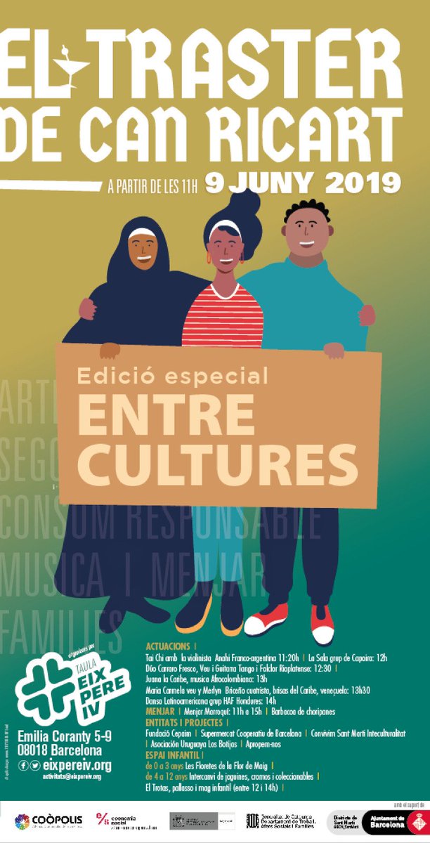 eixpereiv's tweet photo. Aquest cap de setmana tenim un super plan a #Poblenou! Divendres xerrada sobre agricultura eco a la @FlordeMaig. Dissabte ruta amb bici pel barri i inauguració reivindicativa del @HubBici. Diumenge #TrasterCanRicart! 😉🎉 #PoblenouCooperatiu #PoblenouReivindicatiu
(Obrim fil) https://t.co/ED6xuEJYzU