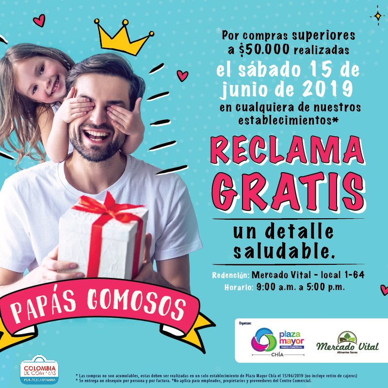 ¿Quieres un Papá Gomoso? 🤩🙆‍♂🎁

Por tus compras le regalamos a #PAPA un #DETALLE #SALUDABLE para que lo consientas en este #MesdelPadre
*ACR.

#SuperPapaPlazaMayor 
#MesdelPadre
#PlazaMayorCC
#ColombiaDeCompras
#Acecolombia