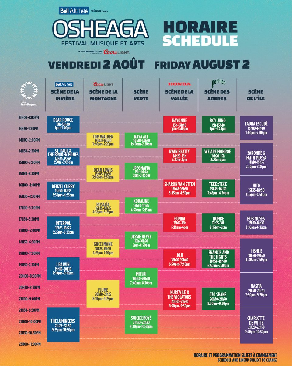 Osheaga 2019 schedule