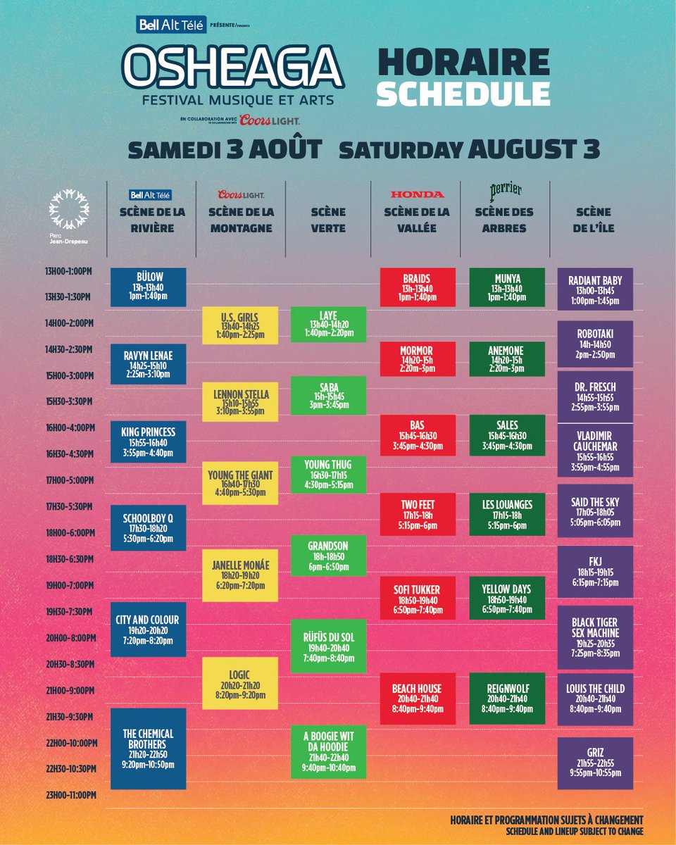 Osheaga 2019 schedule