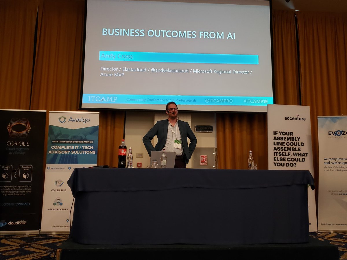 ITCampRO's tweet photo. A small change in the agenda - Andy Cross presented his session Business Outcomes from AI at #itcamp19 #cluj #AI https://t.co/cdrfHgIMoL