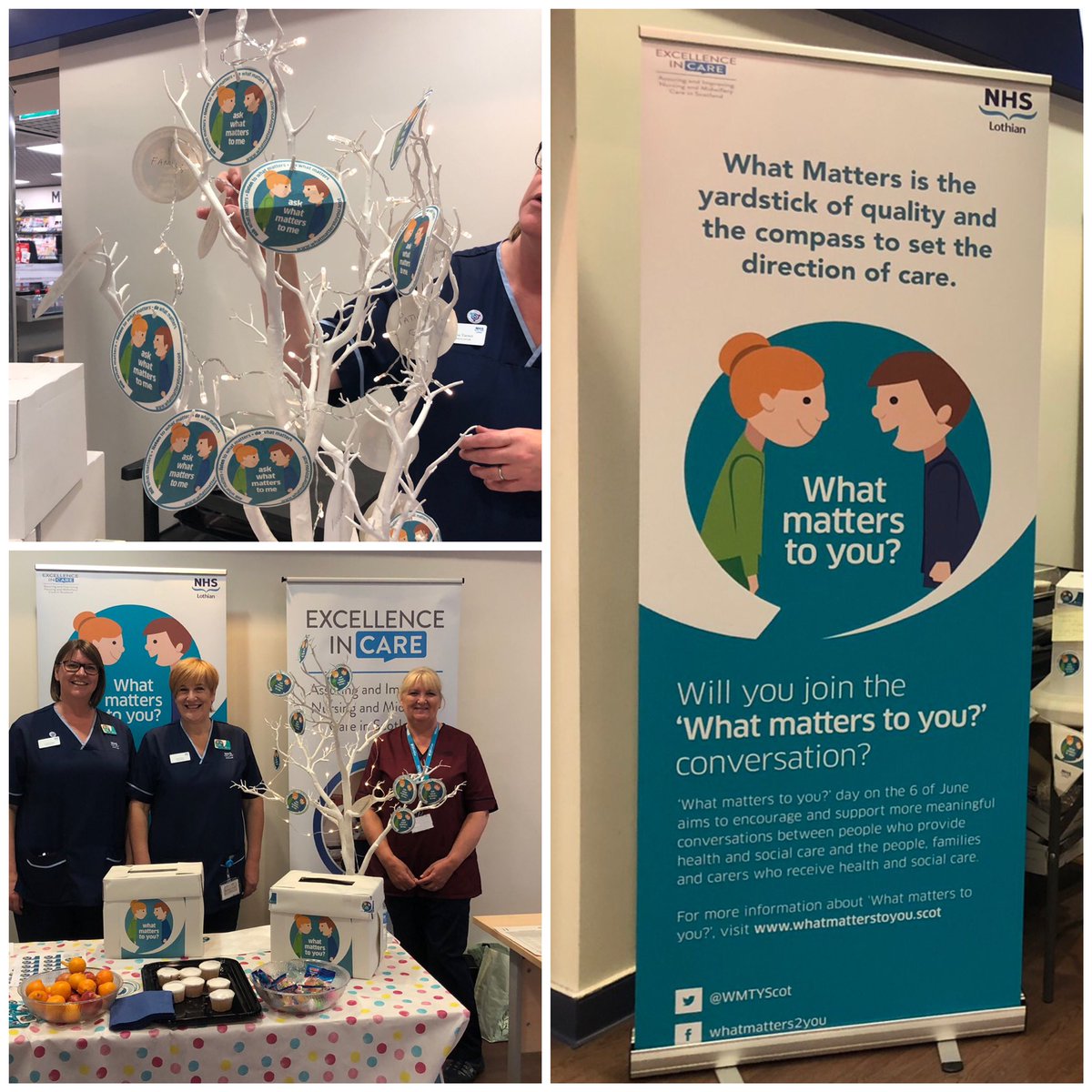 Loving our new WMTY banners that have all the great quotes people have said and @ExinCare logos as we launch two Person Centred Measures in @NHS_Lothian #itsallconnected @WMTYScot @maidenturret @dgmfg