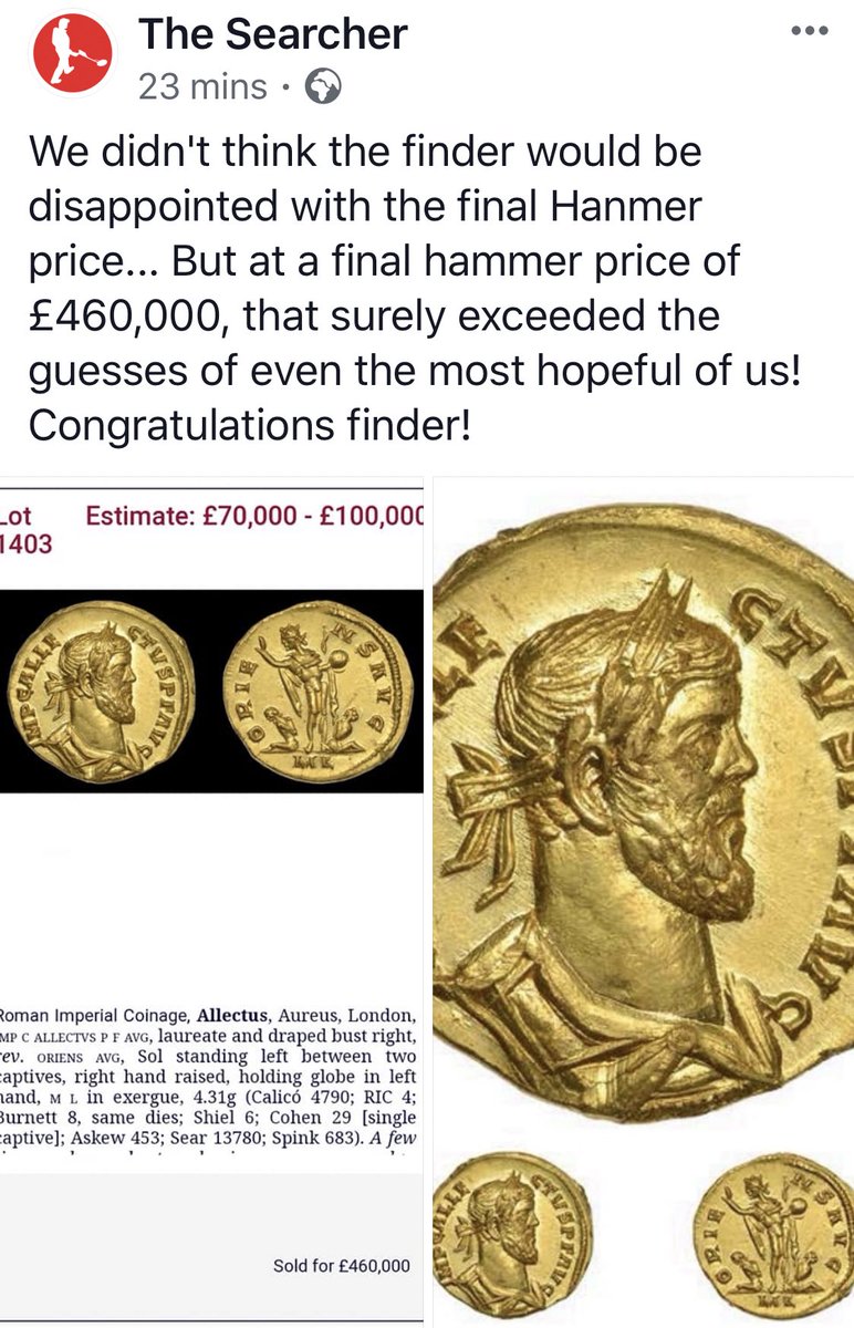 DetectingDigsUK's tweet image. Wow what an amazing price , certainly far exceeded the estimated price range 👍 that’s one happy finder and one happy landowner 👍 #metaldetecting #metaldetectingfind