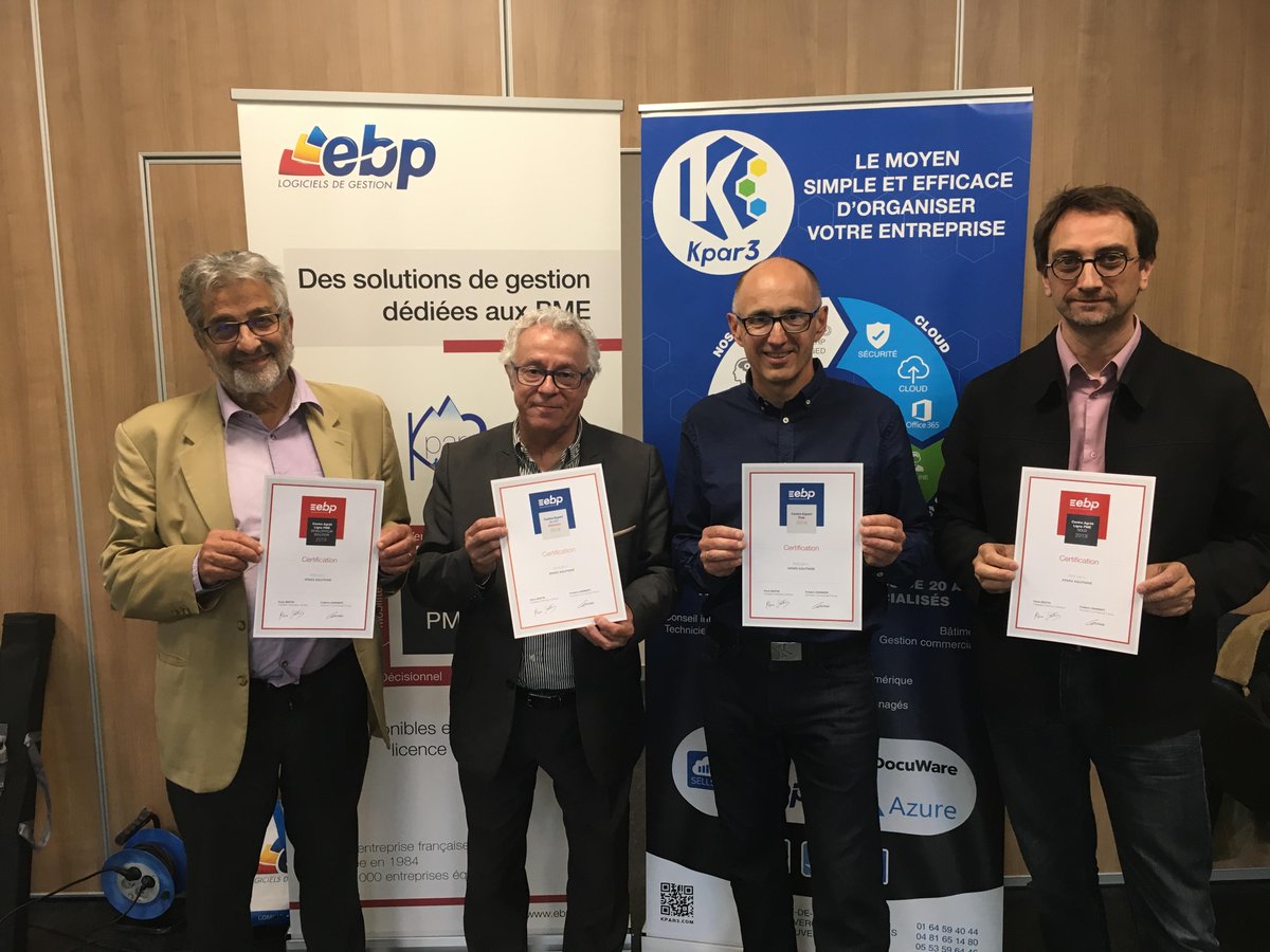 Kpar3France's tweet photo. Remise des diplômes #EBP avec la présence de Dominique LARRIE #NUMERIDAY qui nous a remis 4 certifications pour l'agence Dordogne Aquitaine !
- Centre Agrée Ligne PME GOLD
- Centre Agrée Ligne PME DÉVELOPPEUR SOLUTION
- Centre Expert SILVER Bâtiment
- Centre Expert Paie
#digital https://t.co/dFrg8U1UDz