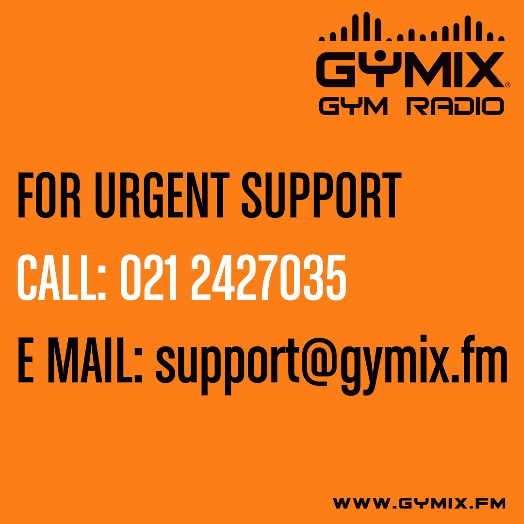 GYMIX's tweet photo. FOR URGENT SUPPPORT
📞021 2427035
📧 support@gymix.fm
#TurnUpYourWorkout #TurnUpThePower https://t.co/PSLL8mK94n