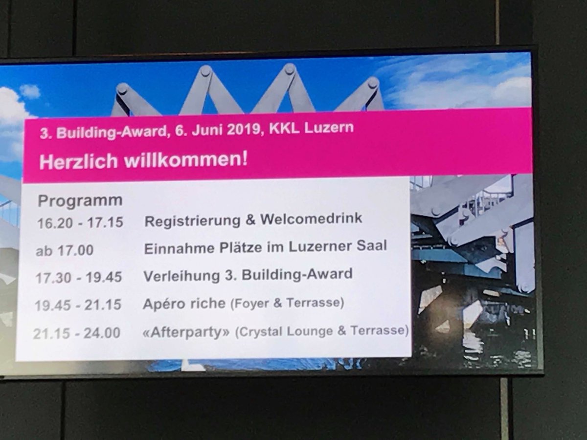 springman_sarah's tweet photo. Warming up at the 3rd BuildingAwards2019 at #KKL #KKLucerne - great civil and environmental engineering on show tonight! #Infrasuisse #Buildingaward #usic https://t.co/mJm7aNvTXy