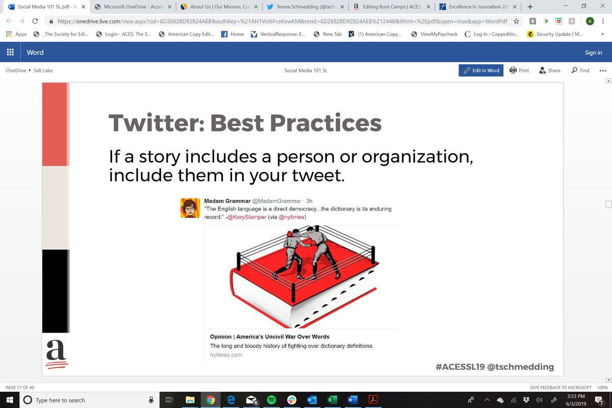 ACESEditors's tweet photo. Writing for Twitter. DO tag a person or organization if they are in your story. #ACESSL19 https://t.co/lWFOJcPh5m