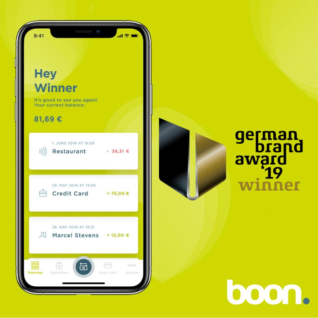 Creative for German Brand Award 2019 to be shared on Facebook, Twitter, Instagram for boon. and Wirecard LinkedIn and Twitter