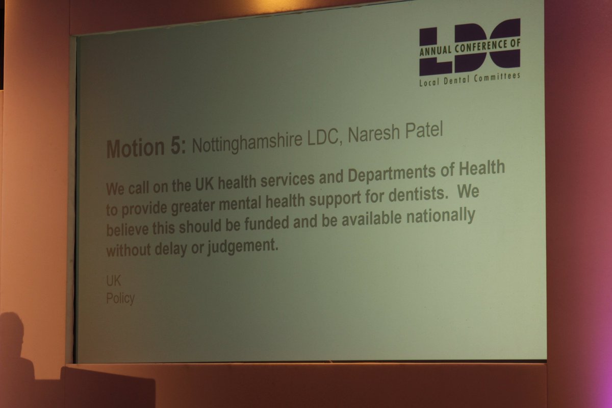 TheBDA's tweet photo. David Cottam spoke about the extensive research the BDA has been doing on #mentalhealth issues and behind the scenes is lobbying for better mental health services for #dentists. He was glad that there was unanimous support for motion 5. #LDCConference @LDCConference https://t.co/8hrCIJBG4r
