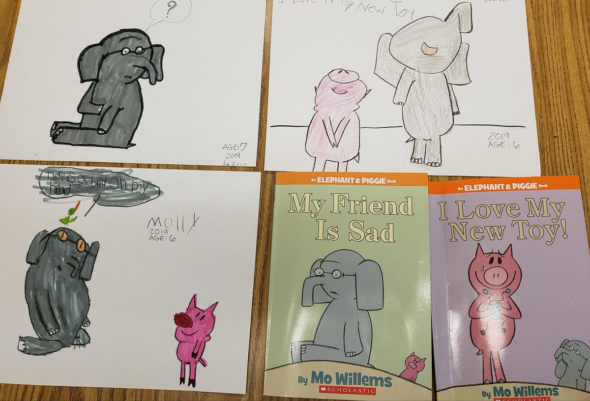 Wow these 1st graders can draw! Thank u <a href="/MoWillems/">Mo Willems</a> <a href="/The_Pigeon/">The Pigeon</a>  
We love your books here <a href="/BCreekElem/">BradleyCreekElem</a>  Thank you @MrsKfinnegan for sending us these books.