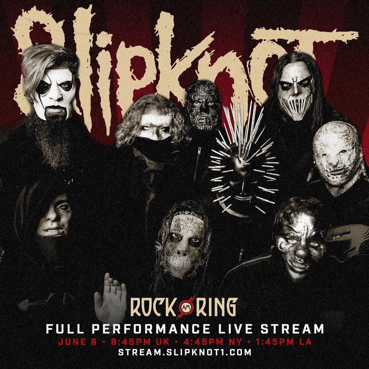 Watch our full performance LIVE at Germany's <a href="/rockamring/">Rock am Ring</a> this Sunday, June 9 at 9:45pm UK • 4:45pm NY • 1:45pm LA. Tune-in here: stream.slipknot1.com #WeAreNotYourKind