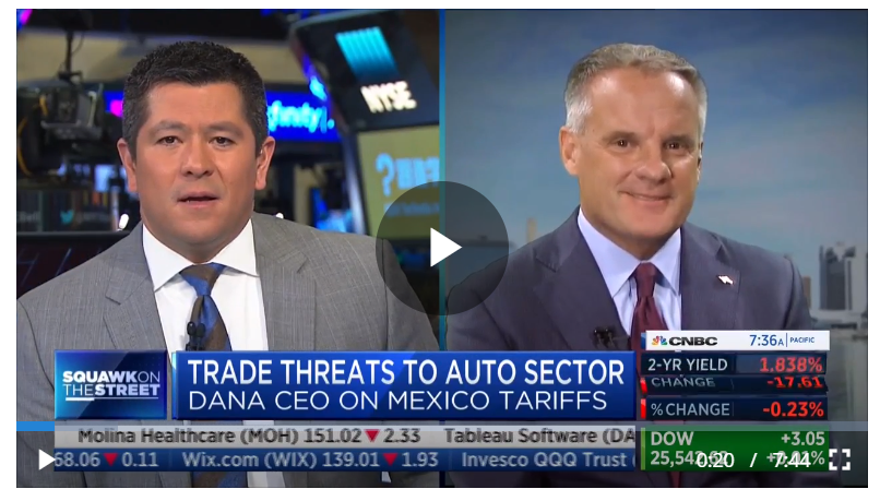 DanaInc_'s tweet photo. Dana Inc. CEO, Jim Kamsickas, talks to @CNBC Squawk On The Street about the impact of Mexico tariffs on the automotive industry. Watch here: https://t.co/nxFwMrMFpp https://t.co/57btUdFNcp