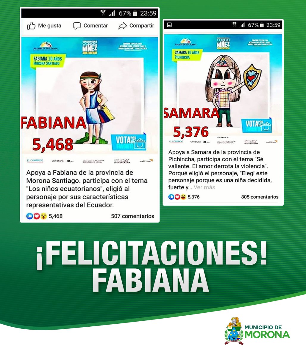 Felicitaciones Fabiana, es un dibujo hermoso. Qué pasión y entusiasmo le pusiste a esta pieza de arte, que representa a los niños ecuatorianos. Nos sentimos orgullosos por tu ganancia a nivel nacional.

Felicidades a los padres de familia y docentes de la UE Don Bosco.