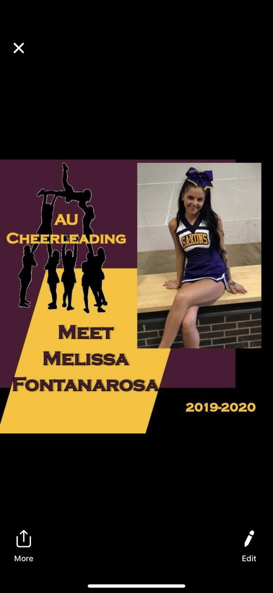 cheer_au's tweet photo. Meet Melissa or "Baby Mel!" Mel is a returning AU cheerleader who serves as a brave flier with a fiery spirit on the sidelines! We can't wait to see what skills she wows the crowd with this year. Email button@alfred.edu if you’re interested in more information about AU Cheer. https://t.co/7zBZN0qg1J