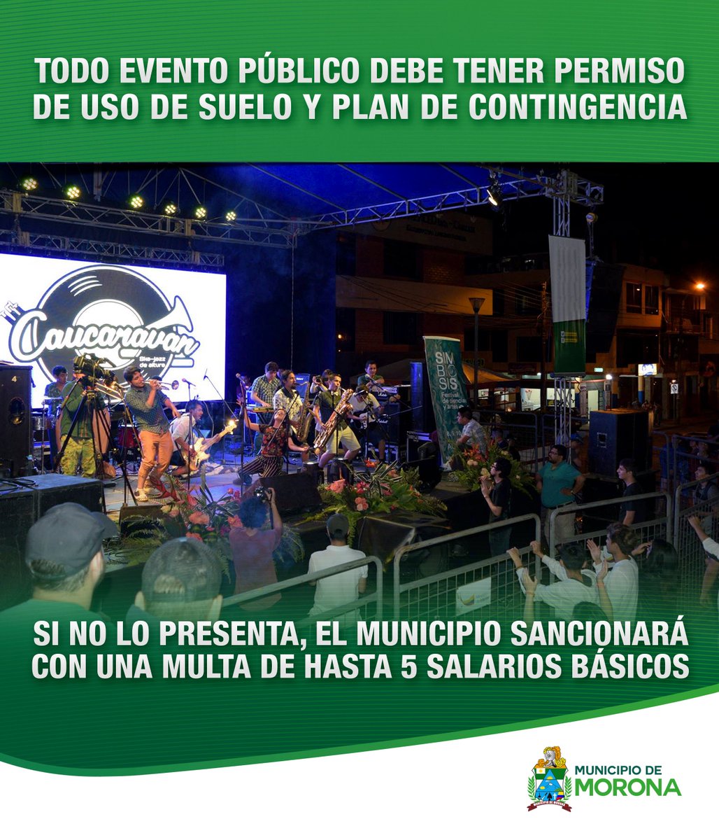#Atención Queremos informarte que todos los eventos públicos que realicen personas naturales y jurídicas deben tener el debido permiso de uso de suelo que es uno de los requisitos para obtener el plan de contingencia.