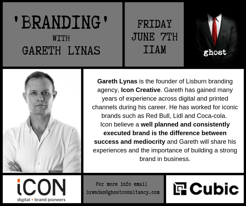 Tomorrow we have the first of our #GhostStories sessions! Leading the discussion tomorrow will be Gareth Lynas on the topic of #Branding! #belfasthour #lisburn #cubic #cubiccowork