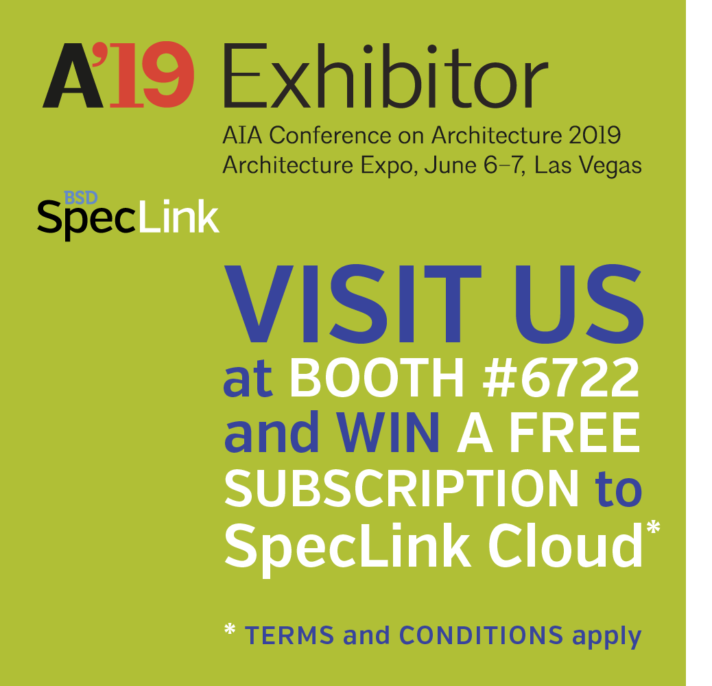 BSDspeclink's tweet photo. #A19CON Enter to win a FREE yearly subscription to #SpecLinkCloud @AIANational drop by our booth #6722 for more details. #AIA https://t.co/4qGH2fbCOu