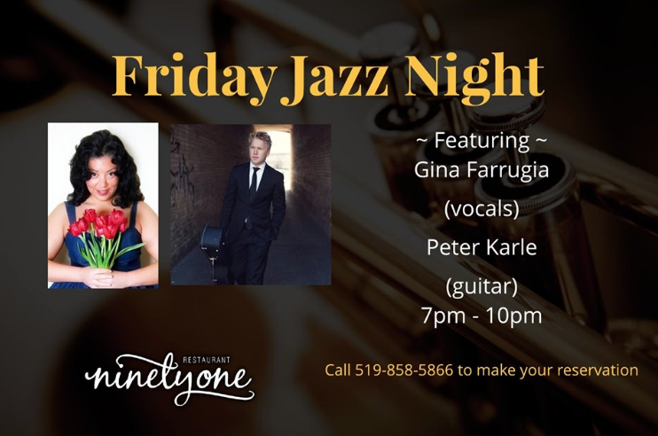 Friday night out? For dinner? For cocktails or a glass of wine? <a href="/PeterKarle/">Peter Karle</a> and I are at <a href="/Rest_NinetyOne/">Restaurant NinetyOne</a> tomorrow night, and we've added a few new tunes to our rep - #PeterGabriel? @Cranberries? Maybe... @LdnOntJazz <a href="/LdnOntTV/">#LdnOnt</a> @LDNENT <a href="/tourism_london/">Tourism London 🇨🇦</a>