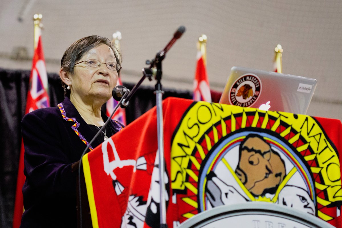 SamsonCree's tweet photo. 2019 Treaty Talks @samsoncree presenters Marlene and Laurie Buffalo spoke about rights for Indigenous women and their importance in revitalizing Treaty. #maskwacis #Treaty6 #Indigenous #SamsonCreeNation #MMIW @jeffphotodude @windspeakernews https://t.co/mseepUcRIC