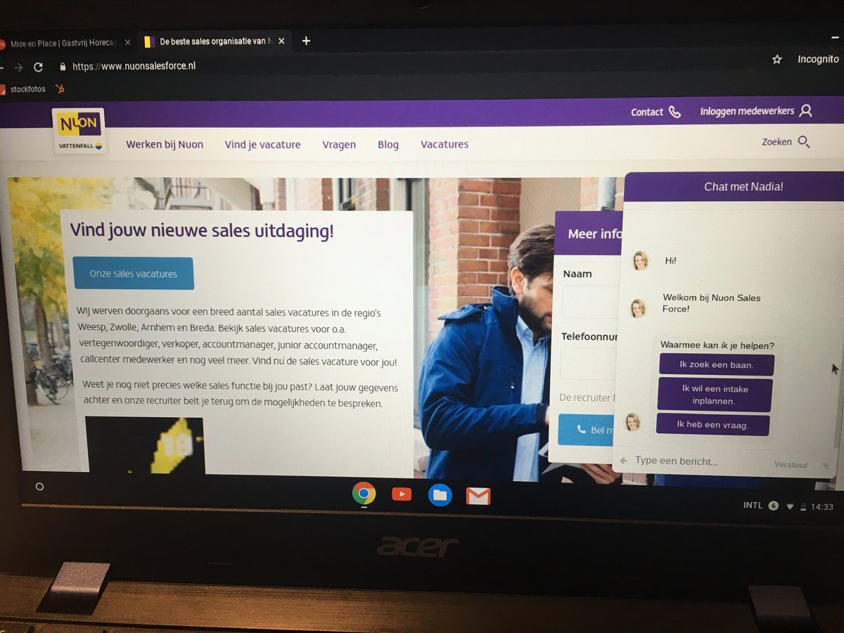 aaltjevincent's tweet image. Vandaag gezien 2. @RecrTech: werken bij @Nuon, dan kun je chatten met chatbot Nadia (techniekleverancier is @Joboti) en na een paar vragen jezelf metéén inplannen voor de kennismaking met de recruiter! 

Wat vind je hiervan? Handig 😀? #solliciteren