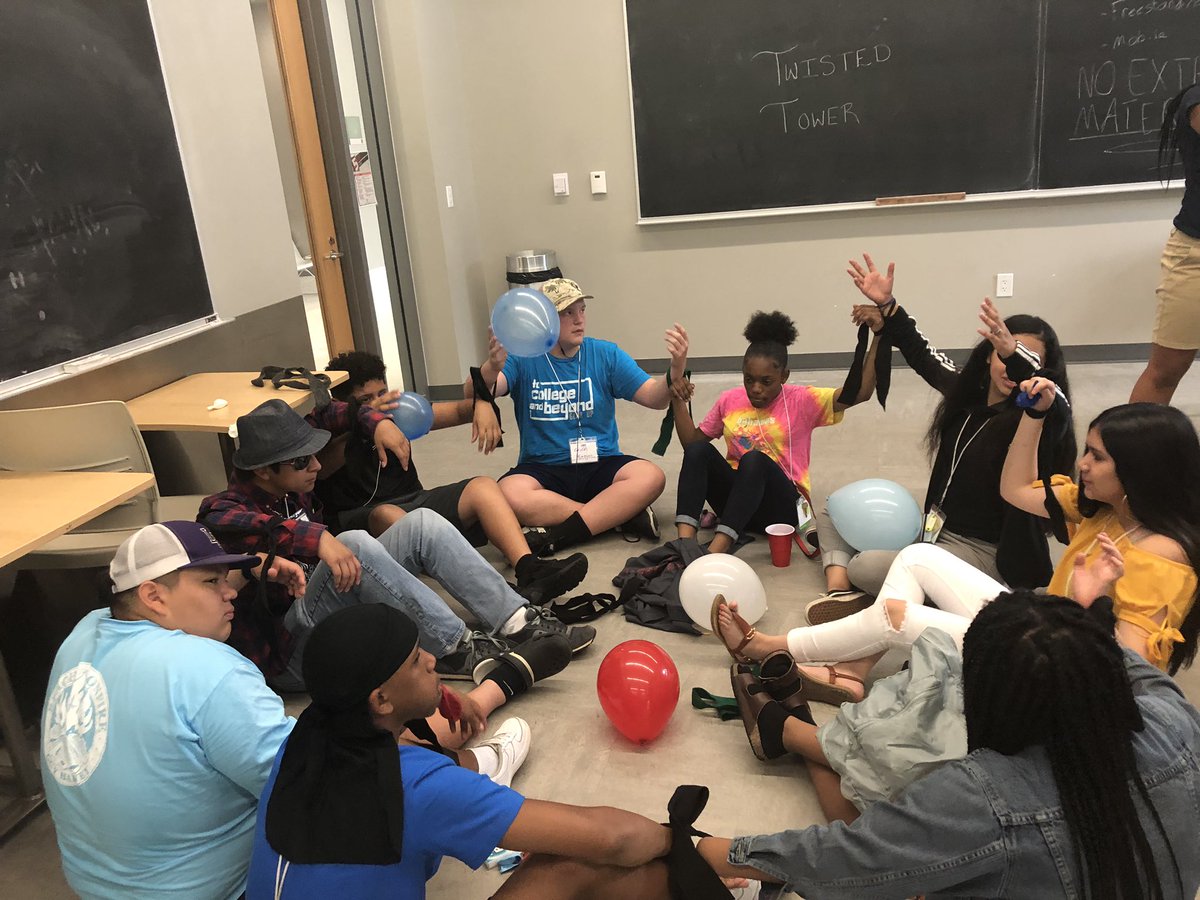 GearUp_MillerMS's tweet photo. UT Gear Up camp students working together to build a freestanding, mobile twisted tower with their wrists tied together. #patience #collaboration @GEARUP_GN_2023 https://t.co/Tvs4d0AAyO