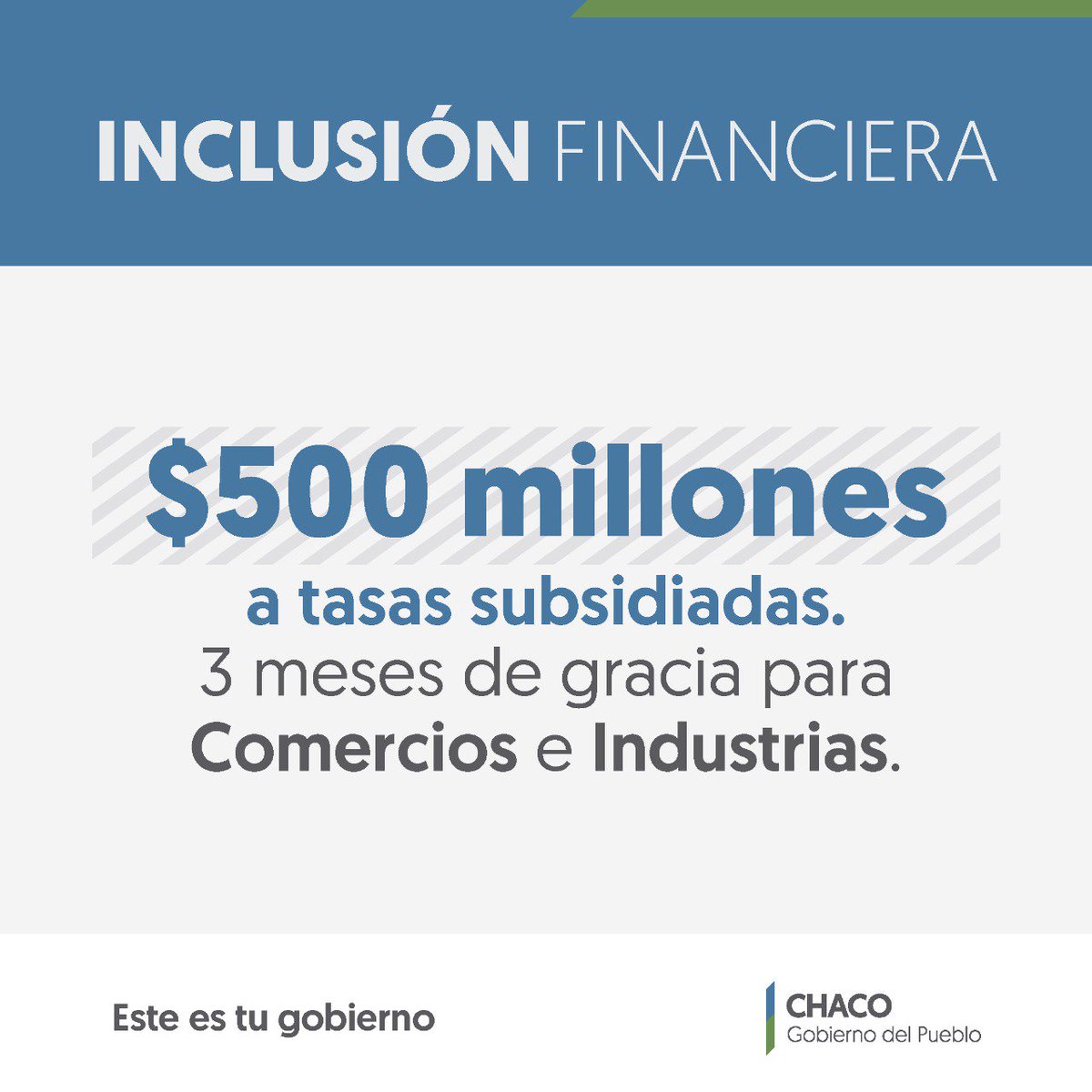 ✅ A través del <a href="/bancodelchaco/">Banco del Chaco</a> se destinarán $ 500 millones a tasas subsidiadas (el 35% de las mismas) esto las pone por debajo de la inflación. Regirá un plazo de gracia de 3 meses con cuota del 0% para Comercios e Industrias.
#ReconstruccionDelChaco