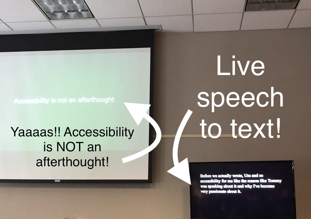 LaurenAuchter's tweet image. #RefactrTech is living up to it’s mission to focus on diversity and inclusion! Actual diverse attendees and speakers, live speech to text, pronoun buttons - it’s pretty great 👍 Credit to @TaelurAlexis for her slide on accessibility!