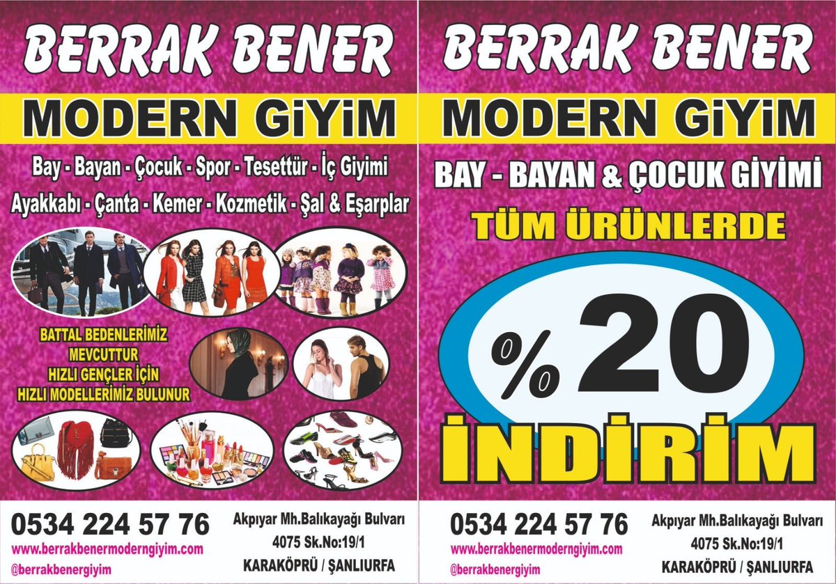 BenerUrfa's tweet photo. Kalitenin Adresi BerrakBener Modern Giyim Adres Akpiyar Mah. Balıkayağı Bulvarı 19/1 Karaköprü Şanlıurfa 05342245776Tüm Ürünler %20 İndirim
#moda 
#tesettürgiyim 
#moderngiyim 
#ucuzgiyim 
#karakoeprü
#karaköprügiyim 
#içgiyim 
#kozmetik 
#çanta
#kemer 
#takı 
#ayakkabı 
#urfa https://t.co/YuDTnqLHAK