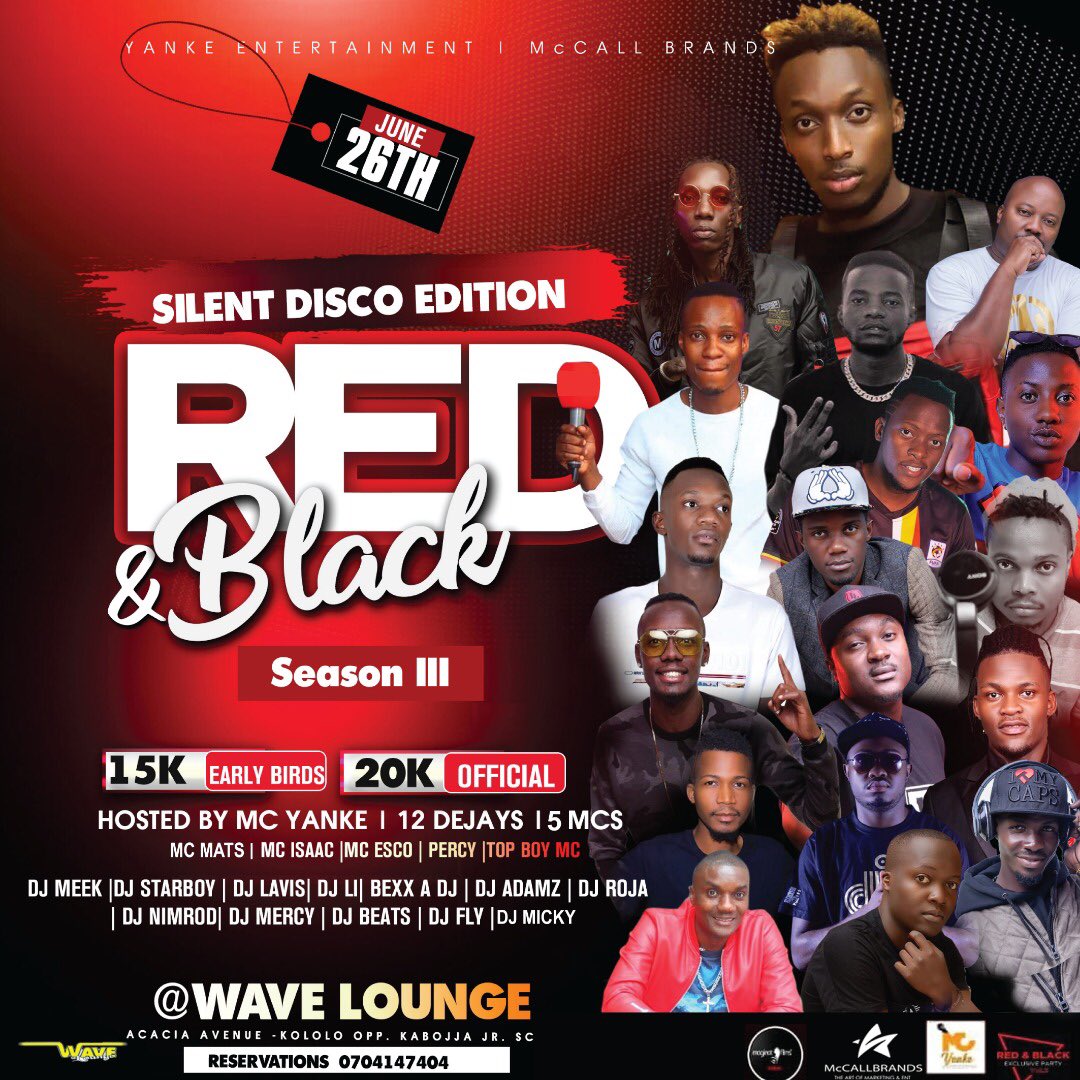 ShamsDin54's tweet photo. #REDAndBlackSilentDisco at @Wave_Lounge_UG  Hosted by @yanke_mc  Powered by @McCallbrandsUG @deejay_meek @deejaystarboy25 @DjRoja @Nimroddj @DeejayLL @Staresco @Staresco @McTopboy @dvjmercypro @DeejayLavish256 @McMatsOfficial @isaacmcblessedL @djbex @djadamzbak @djSlickStuart https://t.co/qmHQAHCjWI