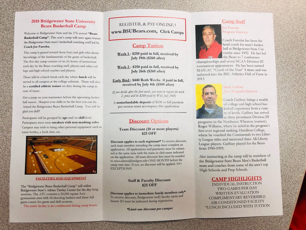 28th Annual Bears Basketball Camp 
Week 1: Monday, July 22 - Thursday July 25, 2019
Week 2:    Monday, July 29 - Thursday August 1, 2019
Ages:    Boys and Girls  Ages 7-15
Time:  8:45AM- 2:45PM