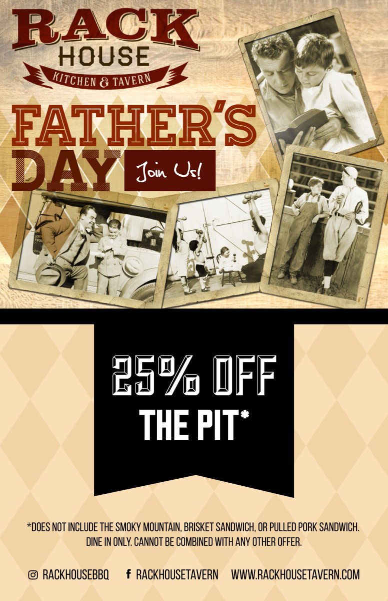 🔥 Treat Dad to a #FathersDay BBQ at <a href="/RackHouseTavern/">Rack House Kitchen</a>! Enjoy 25% off The Pit all Day in honor of Dad's Big Day. Call the restaurant at 847-640-7225 to reserve your table.