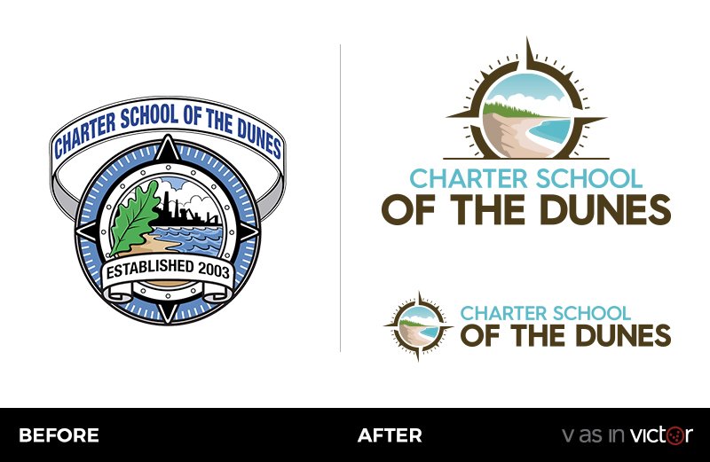 V_asinvictor's tweet photo. Charter School of the Dunes gave us the task to freshen up their logo &amp; accompanying materials. The new colors represent the beach &amp; shoreline and we moved the name below the compass to ensure that that it could be easily read at any size.  
#rebrand #designer #brandmanager https://t.co/eYT2FSUa4M