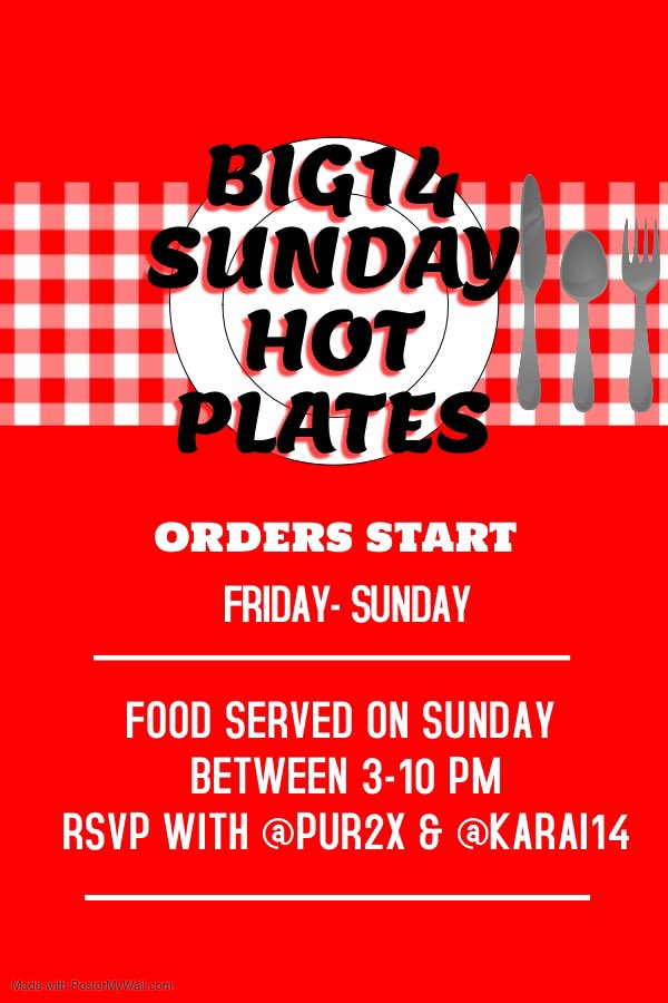 purpur22's tweet photo. BIG 14 HOT PLATES THIS SUNDAY‼️ 🥵🔥 hit @DakaraiTucker and I for details on how to place an order😤 https://t.co/TbKq9IikSR