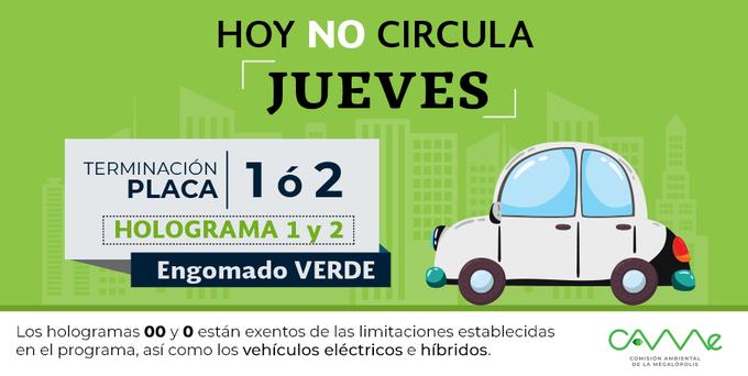 CONTACTOBJ's tweet image. HOY NO CIRCULAN AUTOS CON ENGOMADO VERDE