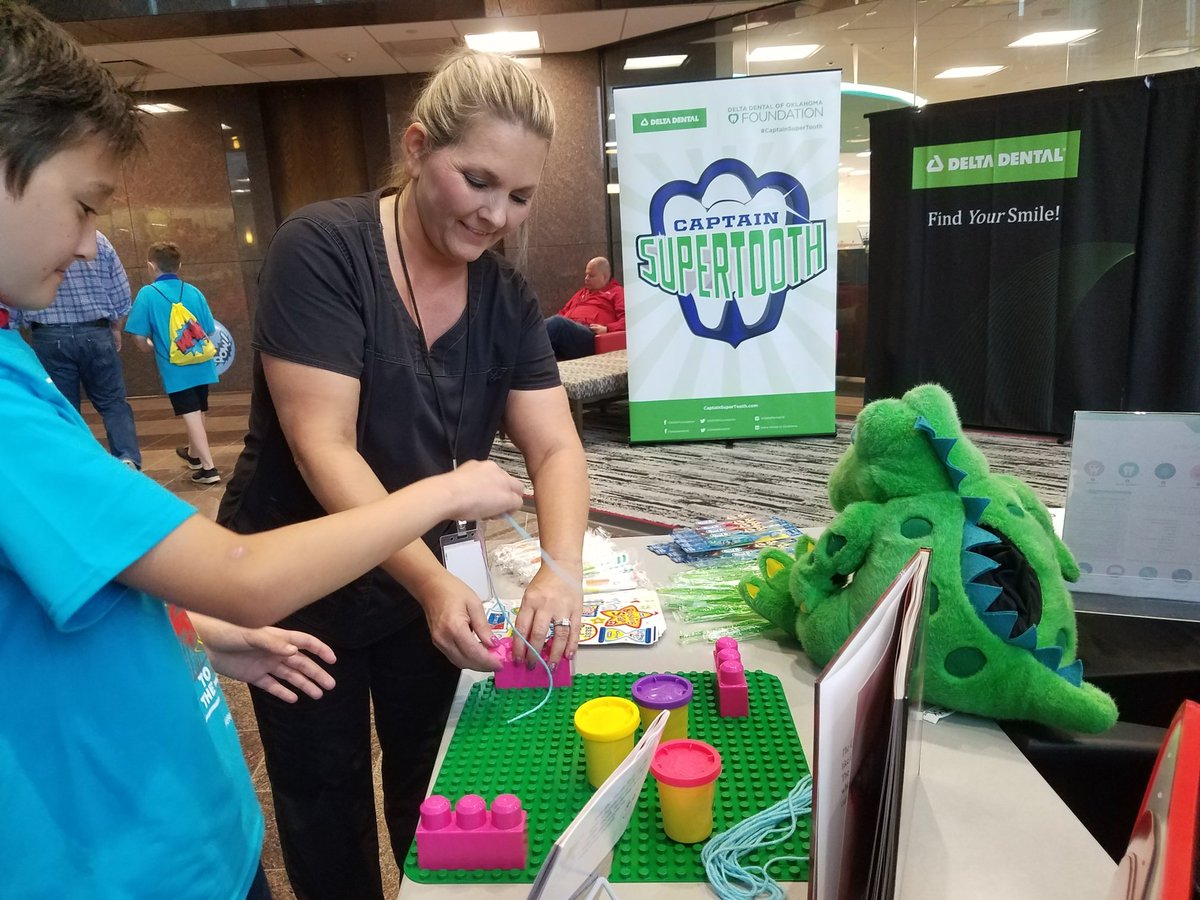 DeltaDentalOK's tweet photo. Team Delta and #captainsupertooth are having a blast at @amfidelity Kids' Day! #OKsmiles https://t.co/RkkGGRd3y3