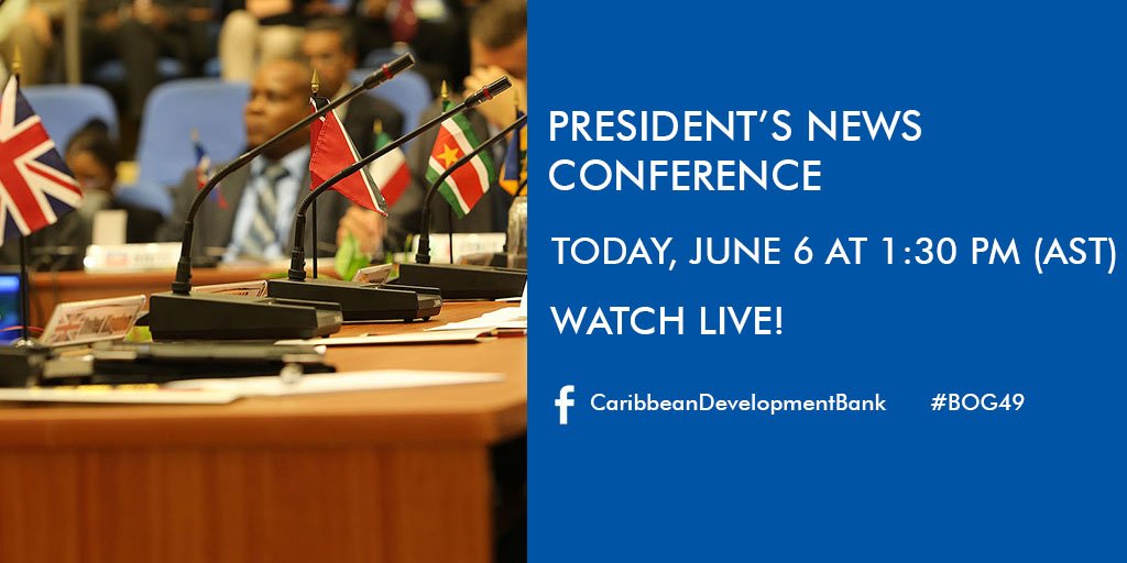 Caribank's tweet photo. Join us on Facebook at 1:30p.m. (AST) for the President’s News Conference where he wraps up the key takeaways from this year's meeting. https://t.co/sGxbZI0417 #BOG49 https://t.co/a0WkrMPjcB