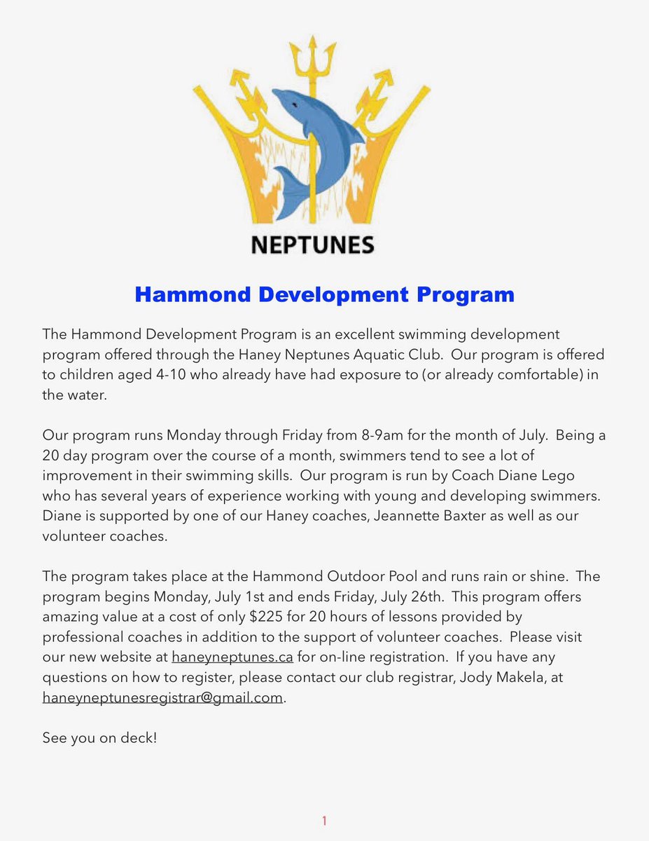 HaneyNeptunes's tweet photo. Check out our upcoming Hammond Development Program! A great program for kids of many skill levels, with quality coaching. 

#bcssa #bcsummerswimming https://t.co/Dq70Zfdkco