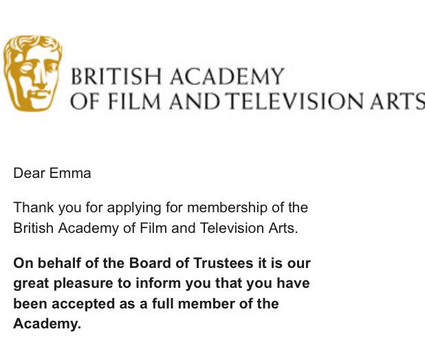 EmmaButtSound's tweet photo. Itโs been a big career goal of mine to be accepted into @BAFTA as a full member and Iโm so proud that as of today that has finally happened. Apparently persistence and pestering the Feck out of them for a few years works. #baftamember #careergoals #womeninsound https://t.co/j7Y58vknG4
