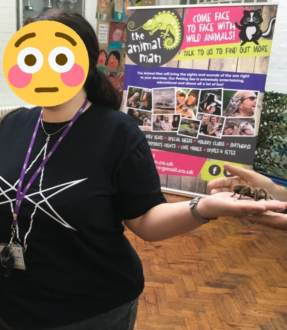MrsEHowell1's tweet photo. So today I faced my life long fear of spiders by holding a tarantula!! I never thought I'd be able to do it, but I'm so proud of myself 😊 massive thanks to the Animal Man who visited @hifieldji today, @HifYear3 loved it! https://t.co/b1m8EcSVtq