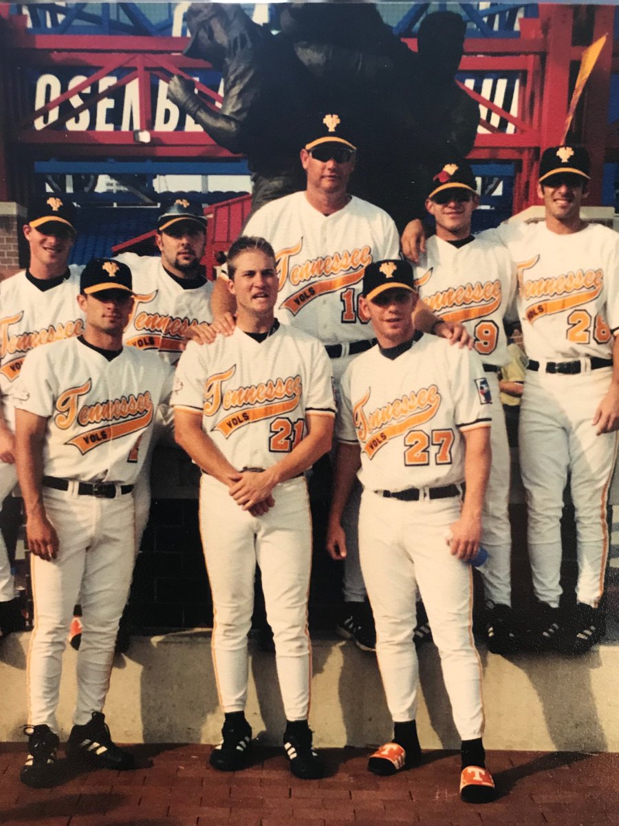 SimcoxSlim's tweet photo. TBT - Me and my infielders in front of Rosenblatt Stadium in 2001. A fun bunch to coach for sure and each with a different personality. Always something going on with this group on the field, on the bus or in a restaurant. #charactersforsure https://t.co/n9f22gKJm5