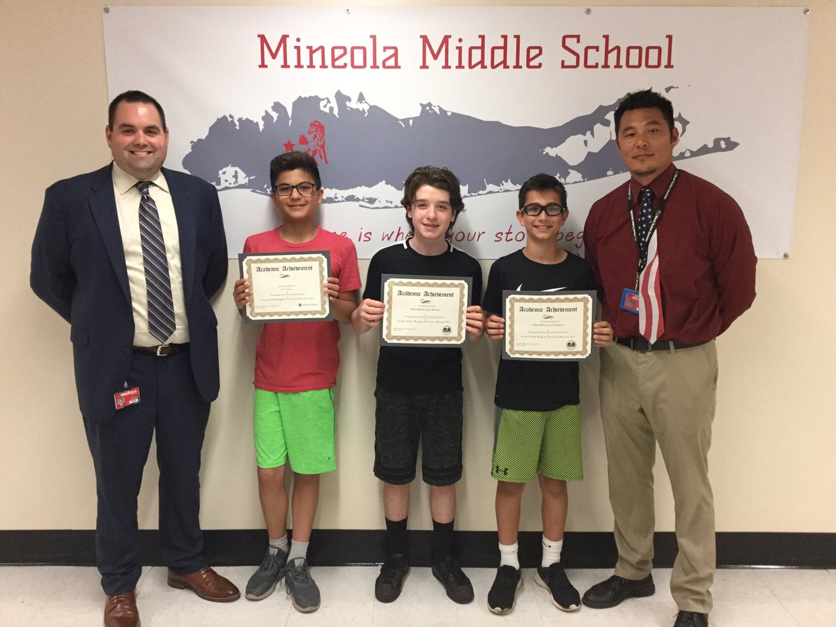 #mineolams is #mineolaproud of National History Day special award winners Dylan Boutin, Joey Parrino and Aidan Breen for receiving their certificates and scholarships!