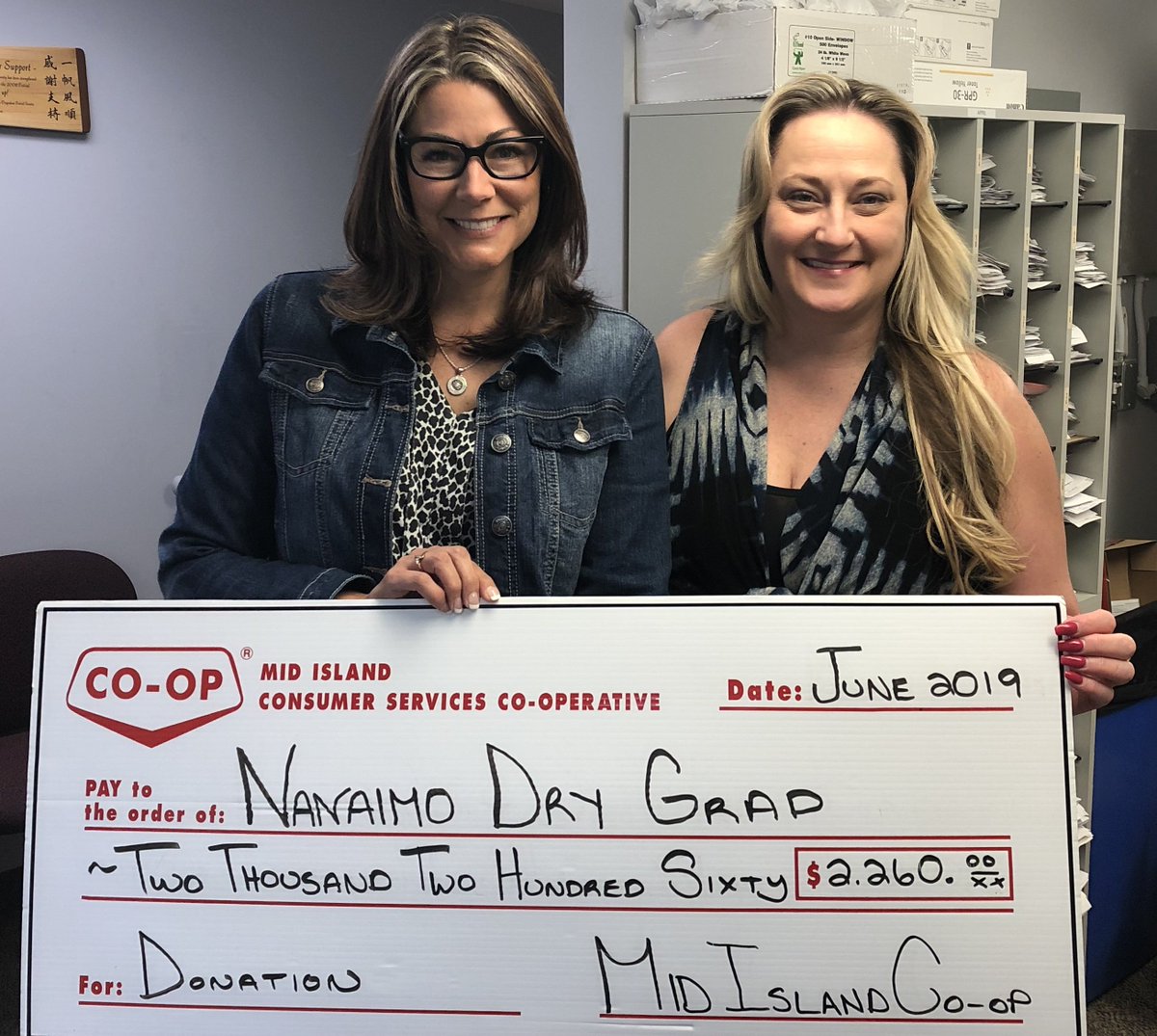Mid Island Co-op is pleased to donate a total of $2,260 to Nanaimo &amp; District DRY GRAD festivities this year!