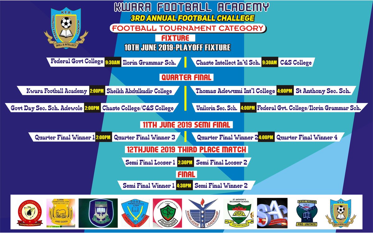 KFAilorin's tweet photo. The match guide for the football event of the 2019 football challenge
All the actions for you!
#catchDfire
#footballchallenge2019
#thematchguide
#fixture
#Fifa
#wearekfa
@kwaragovt
@Toyin_Ibitoye
@RoyalFM951 @IlorinInfo @Iam_Jyde @Kindwale101 @ABSIlorinFC https://t.co/5YlCJTFDs8