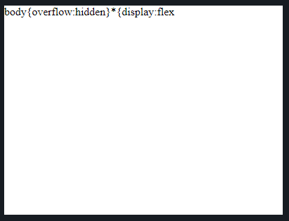 HyperionJRW's tweet photo. @css_battle You're probably aware of it but I found and odd little bug with the preview. Don't ask why but I was testing something that meant I put in 
"<style>*{display:flex" after which the preview shows "body{overflow:hidden}
*{display:flex" https://t.co/V3v2lK1Pw8