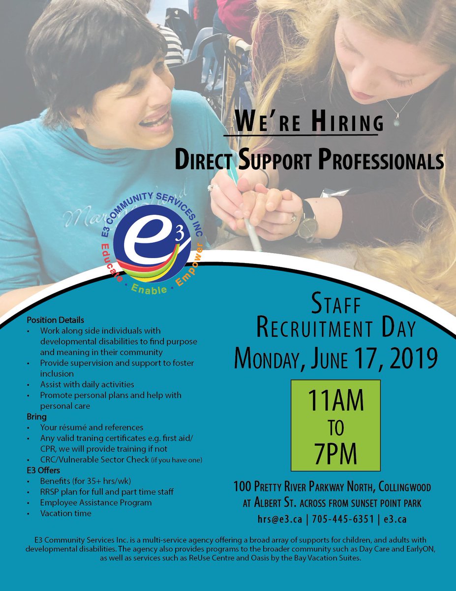 e3Community's tweet photo. Come on our to the E3 job recruitment day @e3Community #jobs #collingwood https://t.co/Syouh3RbAo