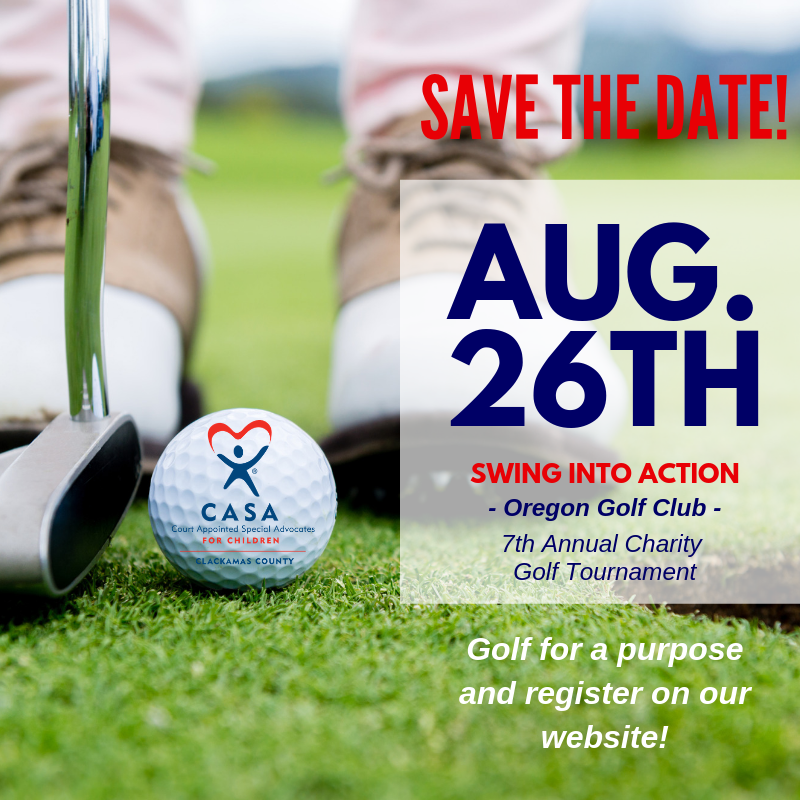 A good reason to golf on a Monday! Join us on Monday, August 26th to help change a child’s future. Visit our events page here: casa-cc.org/news-events/up…

#swingintoaction #casagolfers #casaannualgolftournament #forthechild #casaofclackamascounty #casasupporters