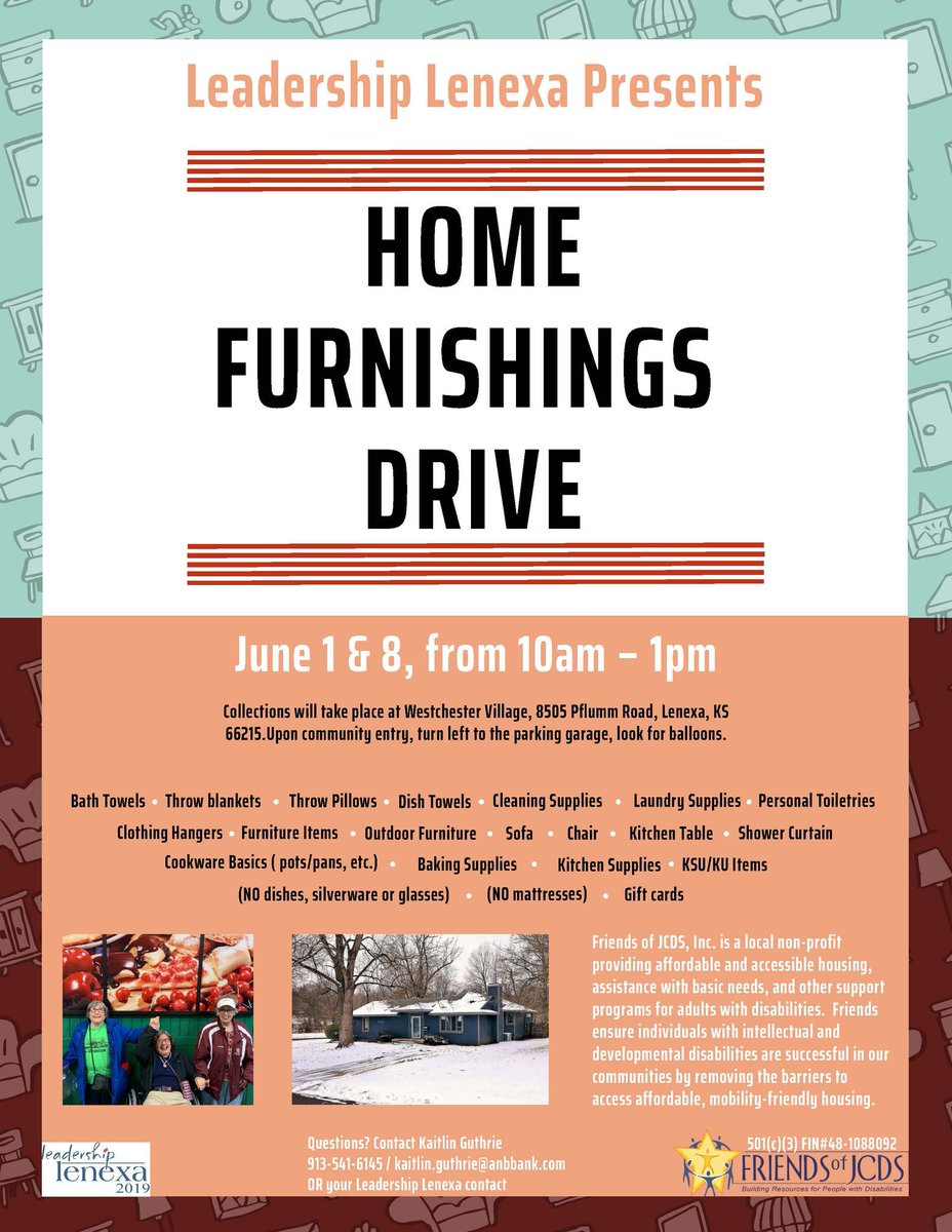 In search of gently used items to support Johnson County residents. June 8 is the next drop off date. See flyer for details.  <a href="/LenexaChamber/">Lenexa Chamber</a> #leadershiplenexa