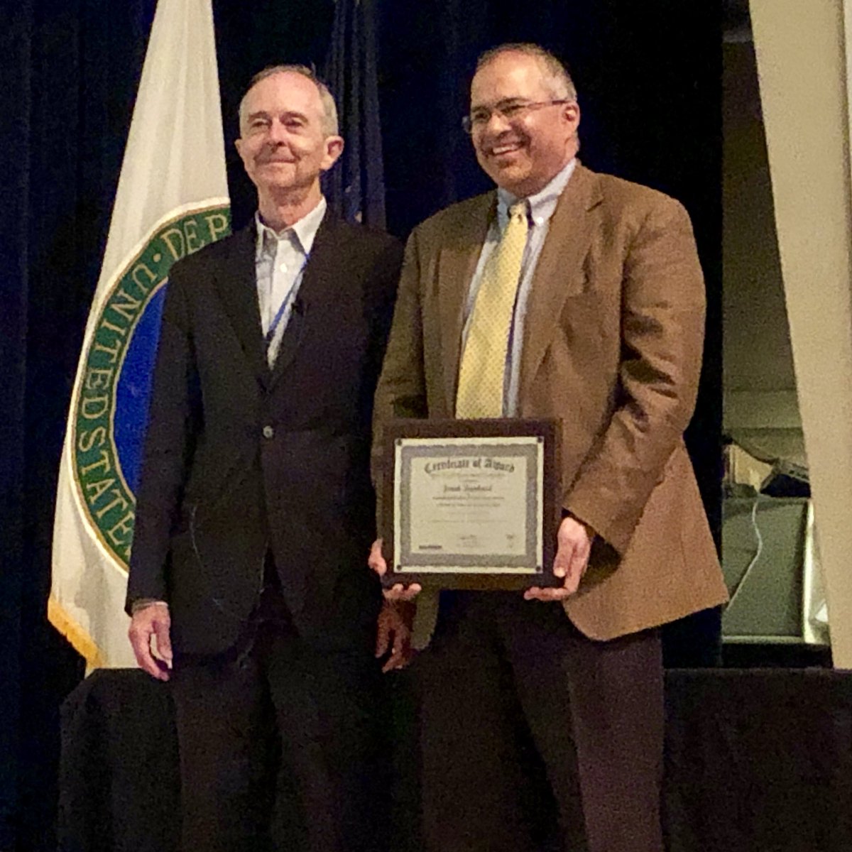 Congratulations <a href="/DukePhysics/">Duke Physics</a> alumnus and #QCD group member Jonah Bernhard for winning the 2019 RHIC &amp; AGS Thesis Award for his thesis on “Bayesian Parameter Estimation for Relativistic Heavy Ion Collisions”! I accepted the award on Jonah’s behalf today at <a href="/BrookhavenLab/">Brookhaven Lab</a>