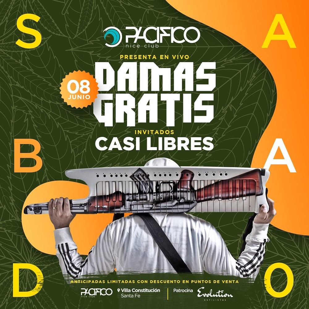 PacificoVc's tweet photo. Este SÁBADO >> en vivo #DAMASGRATIS @pablitolescano 🔥en un show especial para PACIFICO NICE CLUB! y además @CasiLibres como banda invitada para lo que va a ser una GRAN GRAN noche! #sábadosquemotivan 🔥 ANTICIPADAS en venta! https://t.co/iiwMOs512P